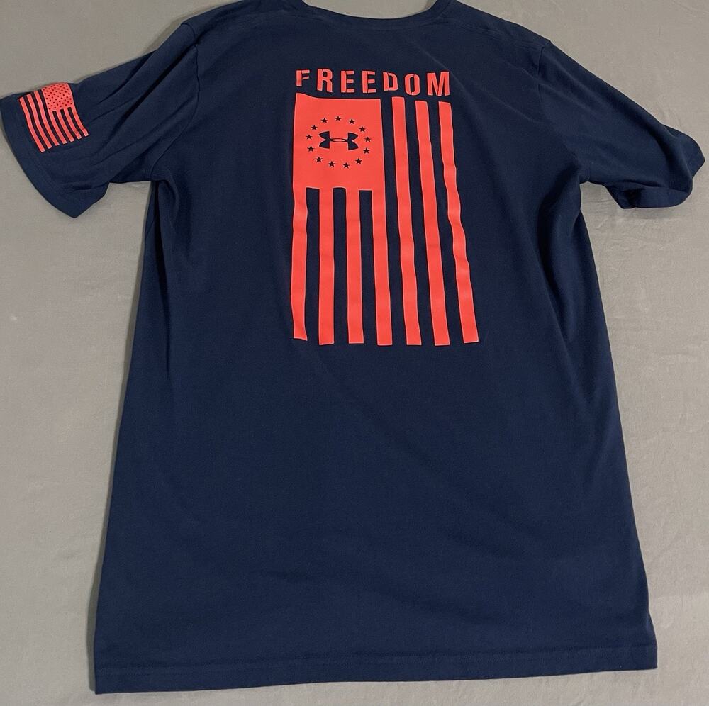 Under Armour Freedom Flag T-Shirt Mens XL Navy Orange HeatGear Style 1333350